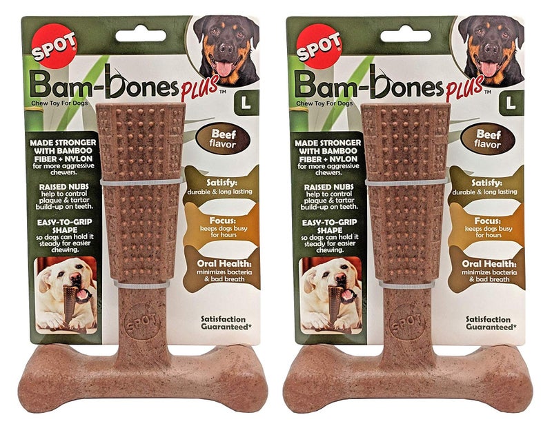 SPOT Ethical Pet 2 Pack of Bambones Plus Dog Chew Toys, Large 7 Inch, Beef Flavor - Image 1