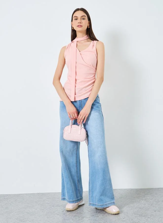 Take Two Take Two Solid Tie Detail Sleeveless Ribbed Cami