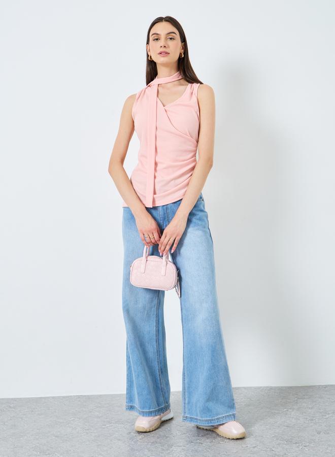 تايك تو بلوزة سادة بدون أكمام بتفاصيل ربطة - Image 1