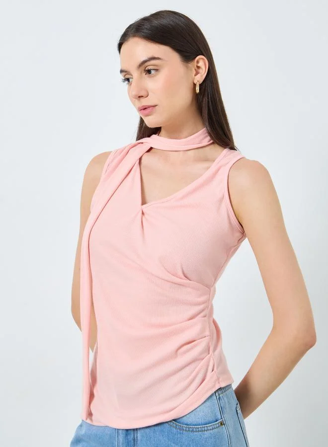 Take Two Take Two Solid Tie Detail Sleeveless Ribbed Cami
