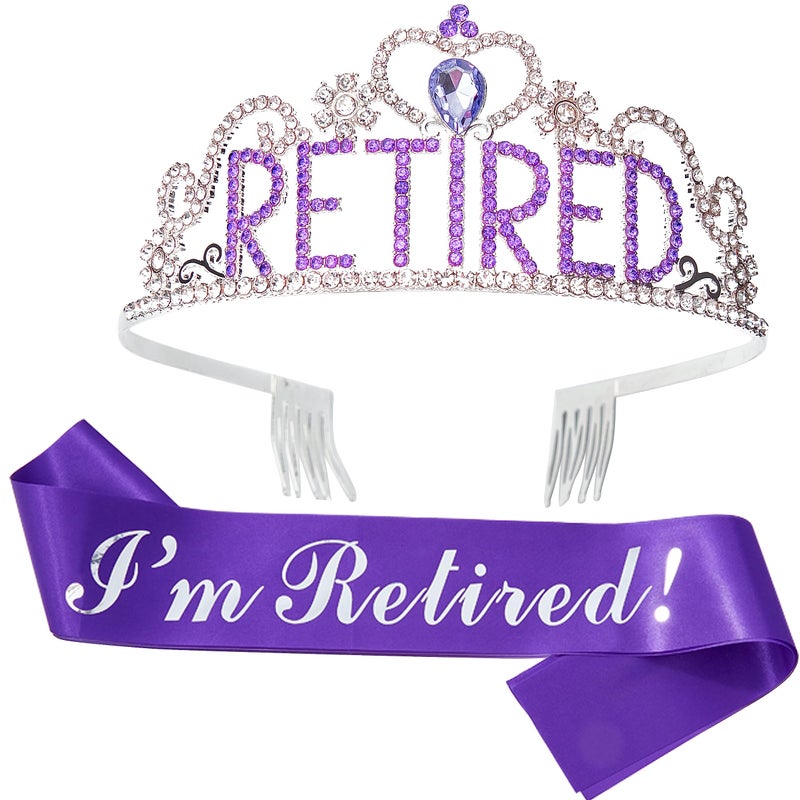 JunyRuny Purple Retirement Party Decorations for Women, I'm Retired Sash & Tiara Set, Costume Headwear, Queen Theme, Great for Retiring Women, Events & Supplies, Gifts, Favors