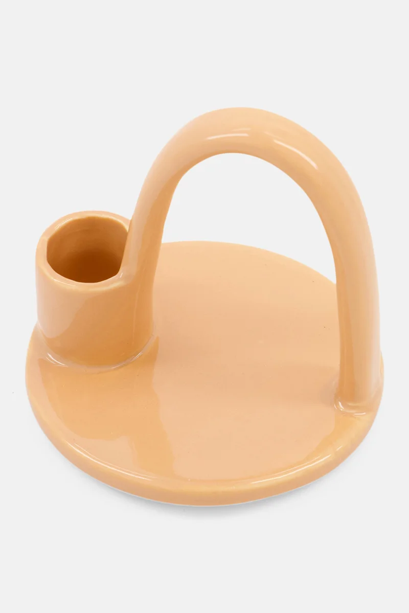 Muy Mucho Long Handle Ceramic Candle Holder, Dusty Orange