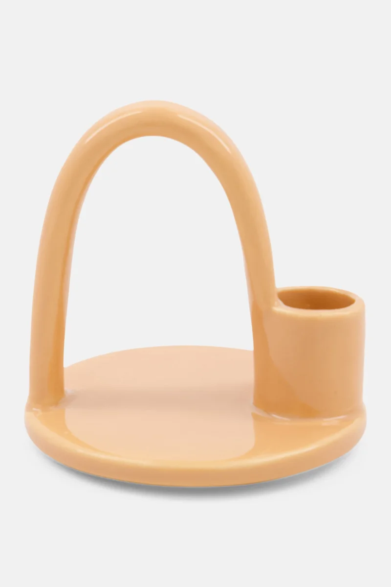 Muy Mucho Long Handle Ceramic Candle Holder, Dusty Orange