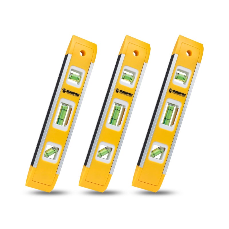 RONGPRO 9 Inch Torpedo Level Magnetic Box Level with 4590180 Bubbles Shock Resistant Bubble Level Tool for Measuring 3 PCS