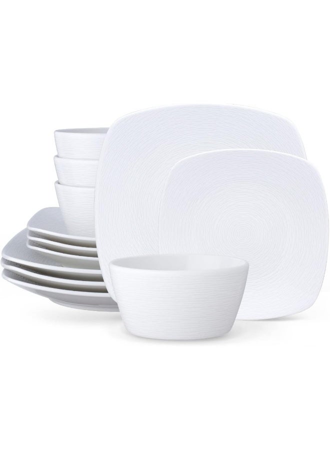 Noritake طقم أدوات المائدة المربعة نوريتاكي كولور سكيب الأبيض على الأبيض بتصميم دوامة 12 قطعة لخدمة 4 أشخاص - Image 1
