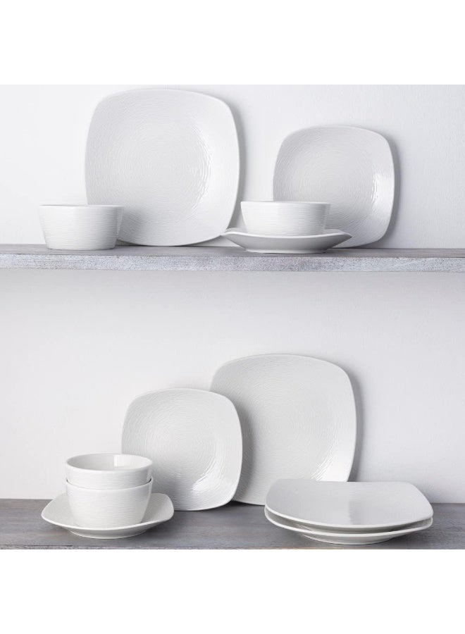 Noritake طقم أدوات المائدة المربعة نوريتاكي كولور سكيب الأبيض على الأبيض بتصميم دوامة 12 قطعة لخدمة 4 أشخاص - Image 2