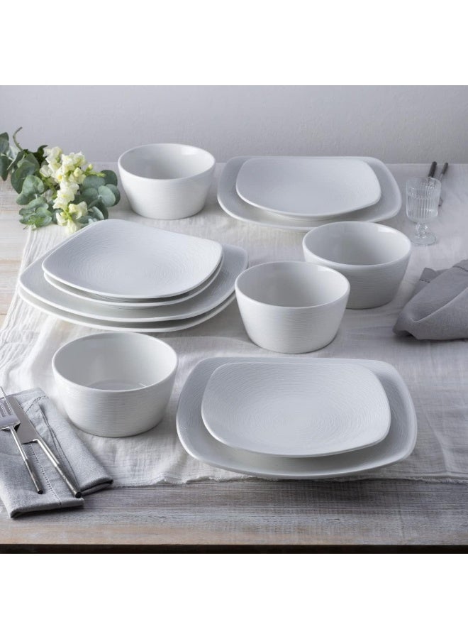 Noritake طقم أدوات المائدة المربعة نوريتاكي كولور سكيب الأبيض على الأبيض بتصميم دوامة 12 قطعة لخدمة 4 أشخاص - Image 3