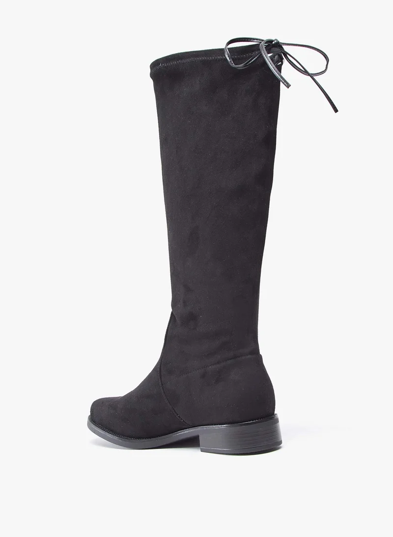 Flora Bella Women Solid High Shaft Boots with Tie-Ups and Block Heels