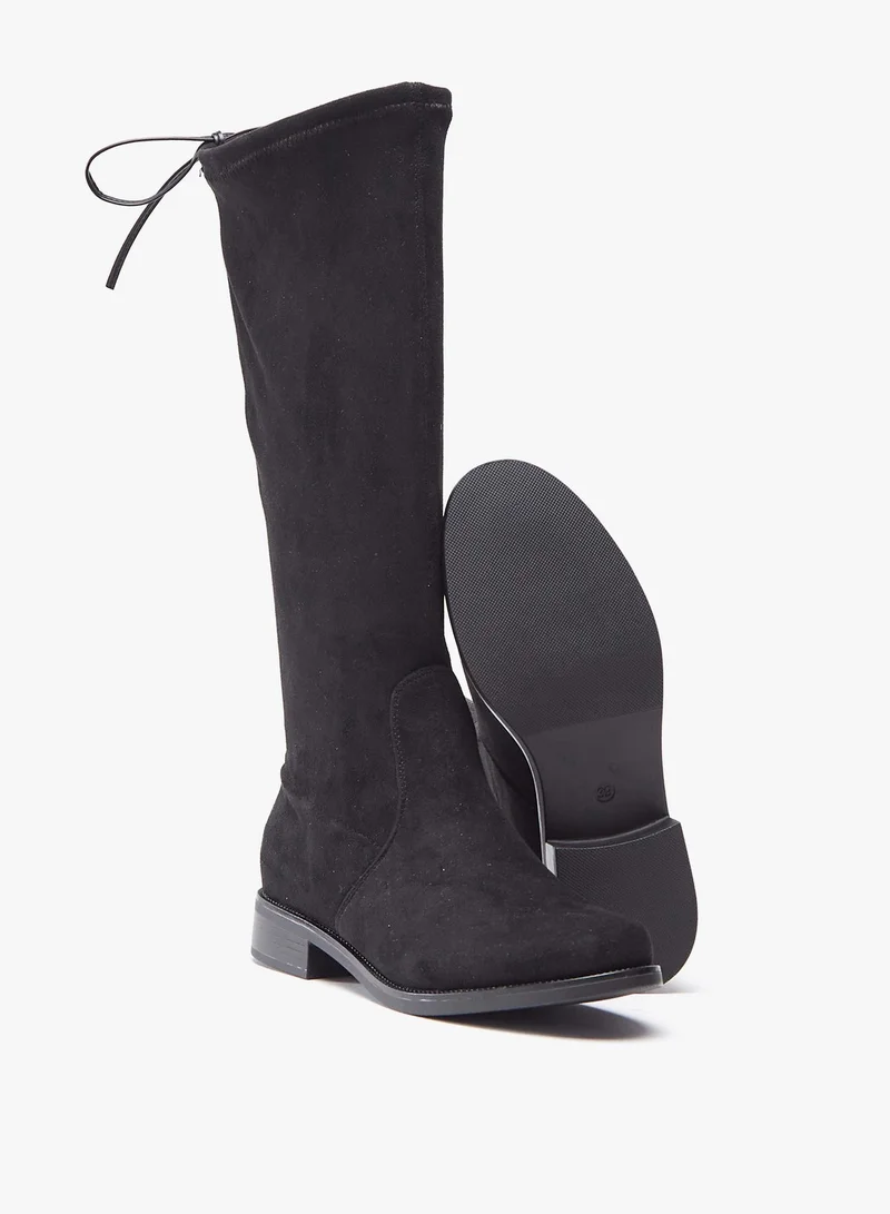 Flora Bella Women Solid High Shaft Boots with Tie-Ups and Block Heels