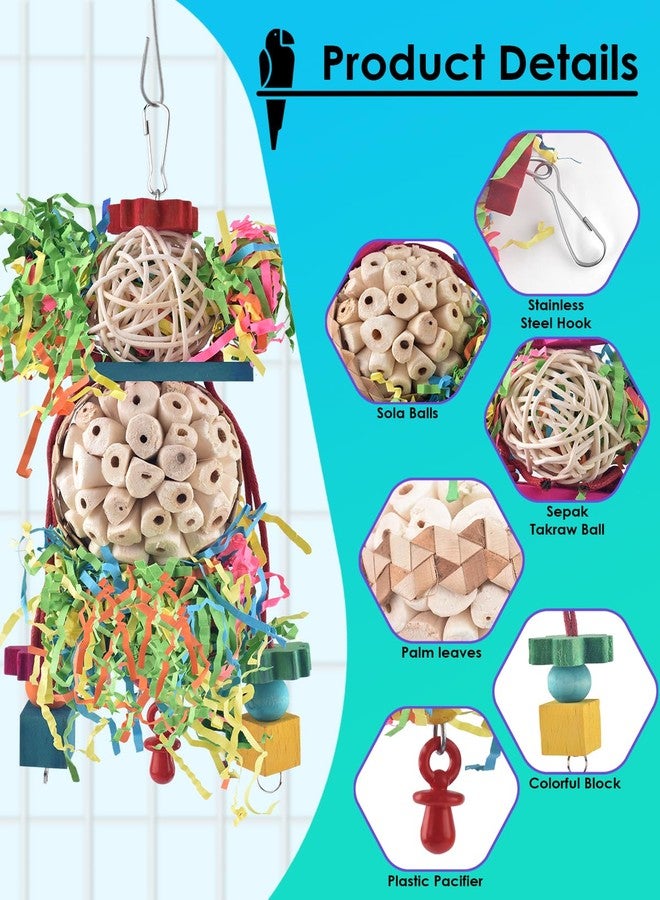 Bissap 2PCS Bird Parrot Foraging Shredder Hanging Toys Sola Balls Sepak Takraw with Pacifier for Small Parrots Parakeets Conures Cockatiels Love Birds Cage Toy - Image 3