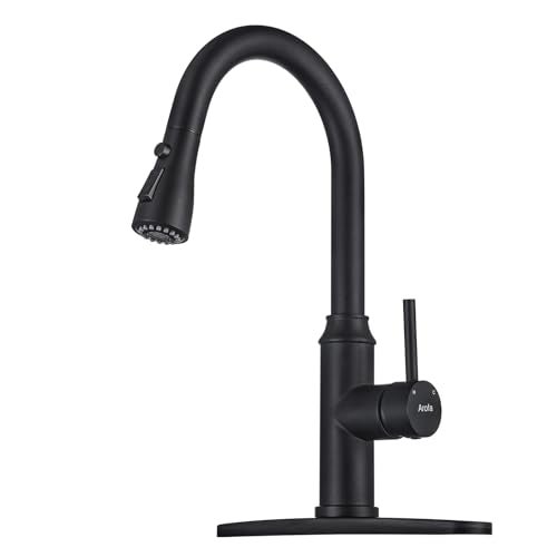 Arofa Matte Black Kitchen Faucet with Pull Down Spayer Arofa Single Handle Pull Out Kitchen Sink Faucet with Sprayer, Solid Brass Commercial Faucet for Kitchen Sink, RV, Outdoor, Laundry & Utility Room Sink - Image 1
