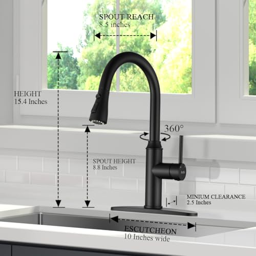 Arofa Matte Black Kitchen Faucet with Pull Down Spayer Arofa Single Handle Pull Out Kitchen Sink Faucet with Sprayer, Solid Brass Commercial Faucet for Kitchen Sink, RV, Outdoor, Laundry & Utility Room Sink - Image 2