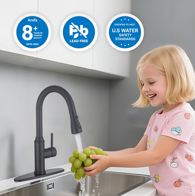Arofa Matte Black Kitchen Faucet with Pull Down Spayer Arofa Single Handle Pull Out Kitchen Sink Faucet with Sprayer, Solid Brass Commercial Faucet for Kitchen Sink, RV, Outdoor, Laundry & Utility Room Sink - Image 3