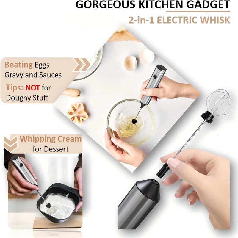 Kueh Milk Frother with Stand, Handheld Electric Foam Maker with 2 Heads, 3 Speeds, Detachable Stainless Steel Whisk - Drink Mixer for Lattes, Cappuccino, Hot Chocolate, Egg Drinks - Image 4