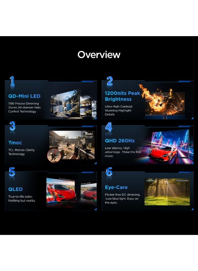 تي سي إل 27 Inch QHD QD-Mini LED Gaming Monitor, 320Hz Refresh Rate, HFS Panel 1ms GTG, AMD FreeSync Premium, Tmoc Motion Clarity, 1200nits Peak Brightness, 98.5% DCI-P3 Color Gamut  27P3A Pro (2026 Model) white - Image 2
