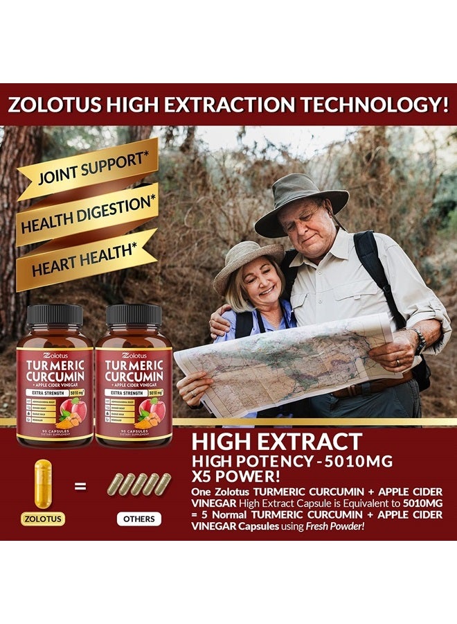 Zolotus عبوتان من كبسولات الكركم الكركمين + خل التفاح 7 في 1، تعادل 5010 ملغ، إمداد لمدة 6 أشهر مع الأشواغاندا، الزنجبيل، فص الثوم، 95% من الكركمينات الموحدة، دعم المفاصل والامتصاص - Image 4