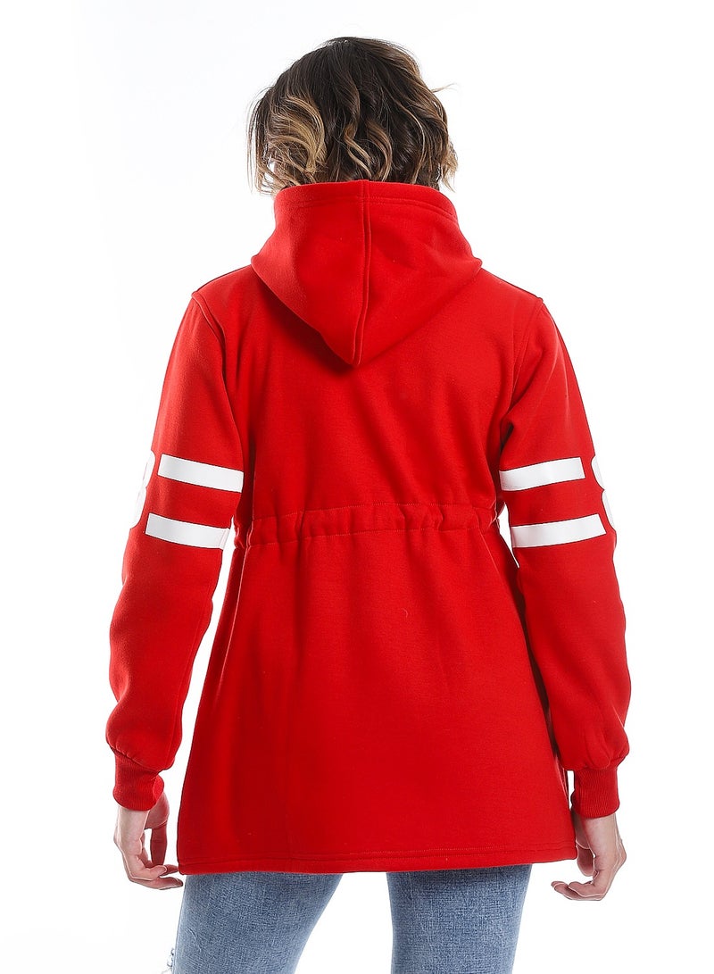 Caesar Women Hoodie With Front Zipper And Printed Sleeves - Image 2