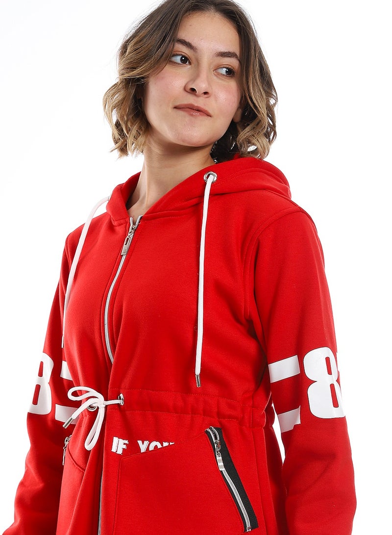 Caesar Women Hoodie With Front Zipper And Printed Sleeves - Image 3