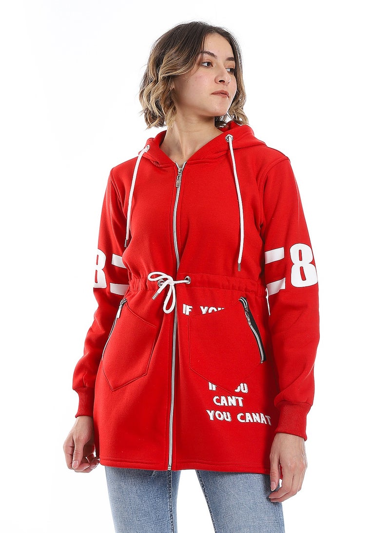 Caesar Women Hoodie With Front Zipper And Printed Sleeves - Image 1
