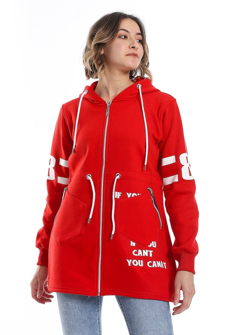 Caesar Women Hoodie With Front Zipper And Printed Sleeves - Image 4
