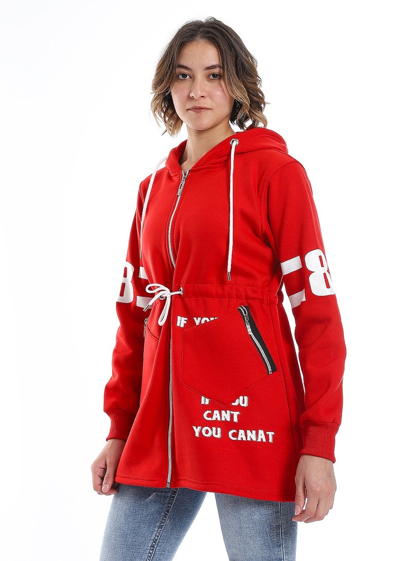 Caesar Women Hoodie With Front Zipper And Printed Sleeves - Image 5