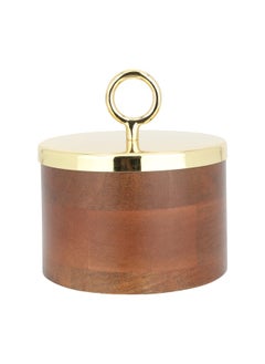 Alsaif Gallery India Tmreya Wooden Round Brown With A Golden Cover  - Image 1