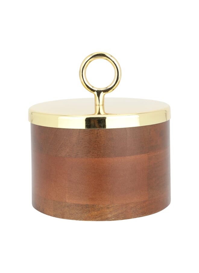Alsaif Gallery India Tmreya Wooden Round Brown With A Golden Cover  - Image 1