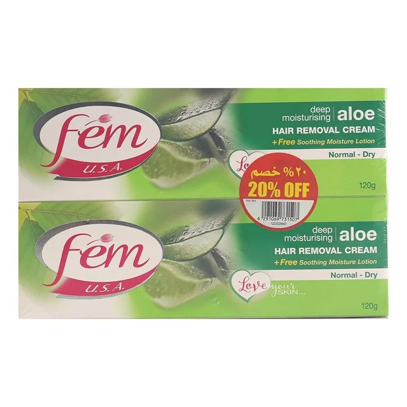Fem USA Hair Removal Cream Aloe Vera- 2x120gms