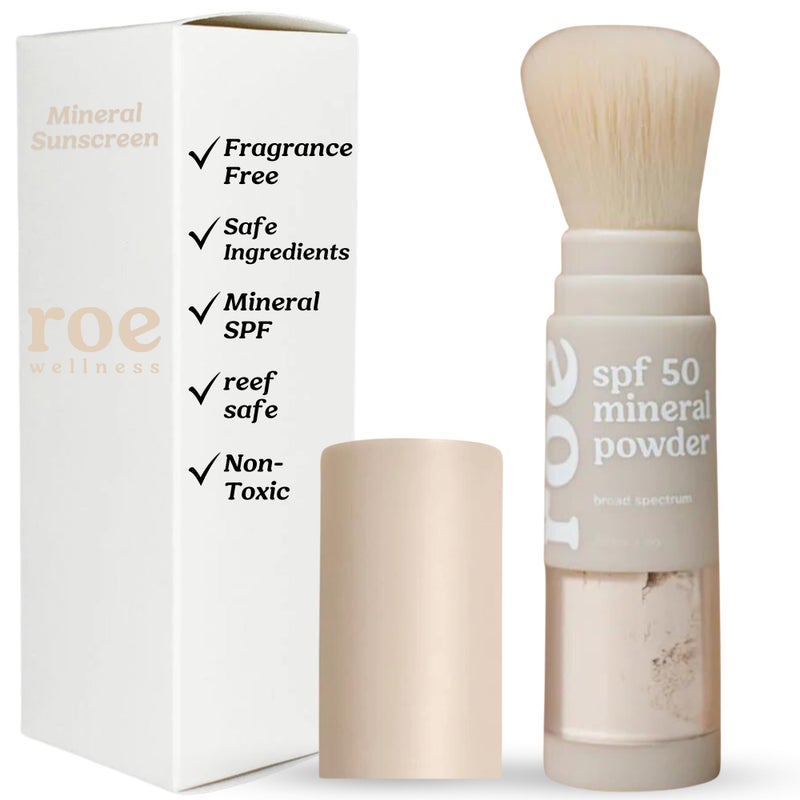 Roe Wellness Kids SPF 50 Brush On Mineral Sunscreen Powder ReefFriendly Easy to Apply for Kids Babies  Parents