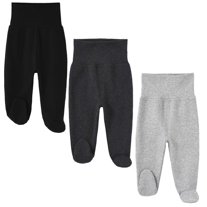 HahaNice HahaNice Baby Footed Pants Cotton Newborn Leggings 3Pack Black Dark Grey Light Grey 612 Months