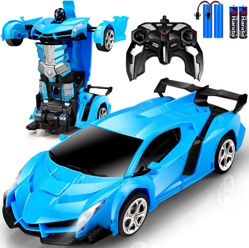Chridark Daily use improved quality Remote Control Car Toys - Transforming RC Cars for Kids & Boys Toys - One Button Transformation and 360 Degree Rotating Drifting - Gifts for Boys and Girls (Blue) All climate suitability - Image 1