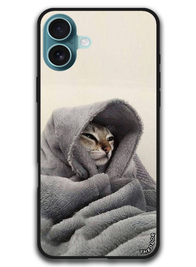 Theodor Protective Case Anti Scratch Shock Proof Bumper Cover For iPhone 16 (6.1)-inch Cat in Blanket - Image 1