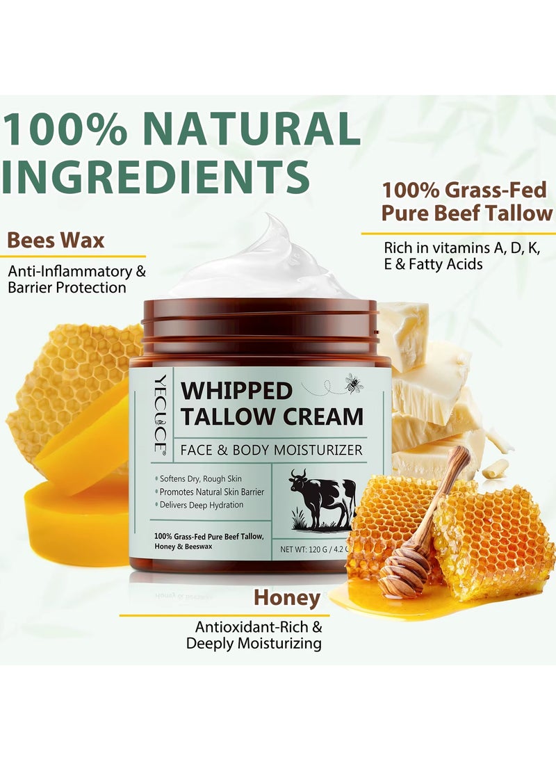 Yecuce 120g Whipped Tallow Cream Face and Body Moisturizer Cream Organic Beef Tallow for Skin Grass Fed Whipped Beef Tallow and Honey Cream Balm Deep Hydrating Nourishing Face and Body Tallow Gel  - Image 3