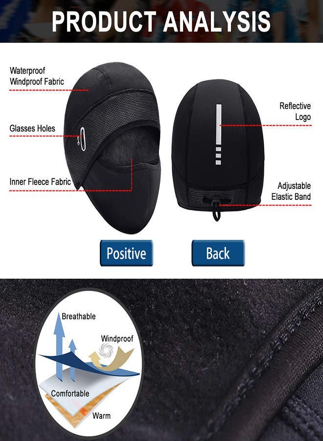 Y&D Winter Cycling Caps Under Helmet, Thermal Fleece Beanie Hat with Face Cover for Men and Women Waterproof Windproof, Cycle Skull Cap Ski Balaclava Mask Bike Bicycle Helmet Liner Sports - Image 3