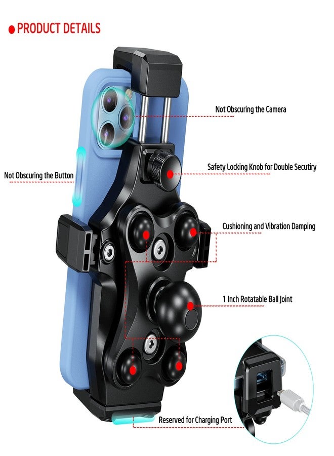 iMESTOU Anti-vibration Motorcycle Phone Mount, 1" Ball Handlebar Stem Phone Holder Anti-theft and 360°Rotation Fits for 4.7"-7.2" Cellphones with max Thickness 16mm - Image 5