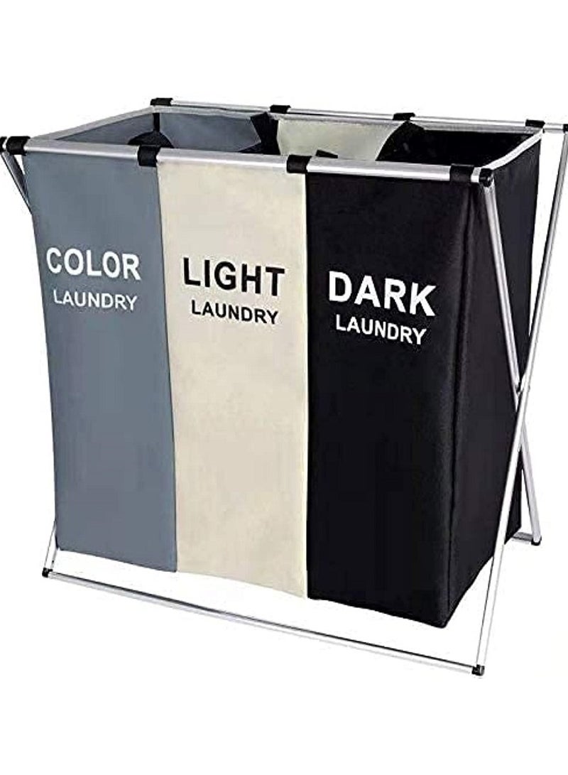 3-Section 135L Foldable Laundry Basket with Metal Frame laundry bag and clothes basket washing basket handle Collapsible Laundry Basket, Laundry Hamper Bag Sorter Washing Bin Clothes Organizer Storage Basket Hamper for Clothes dirty clothes basket laundry bag basket Toys hamper basket Bathroom Bedroom Home cloth basket - Image 1