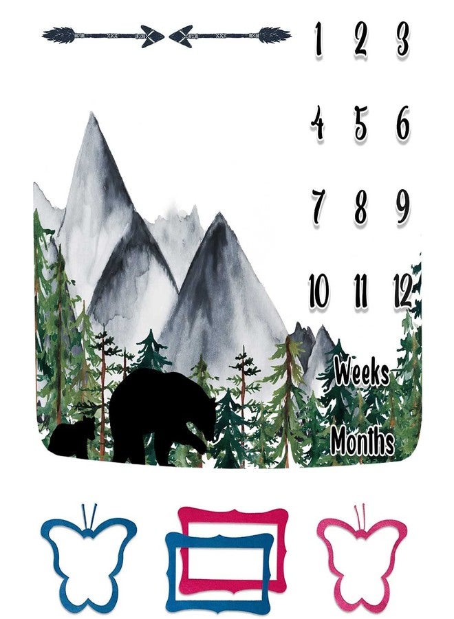 FHZON Black Bear Baby Monthly Milestone Blanket Unisex, Mountains Forest Arrow Month and Age Blanket, 48x40in Soft Flannel, White Monthly Newborn Gift Baby Photo Blanket BTLSFH79 - Image 1