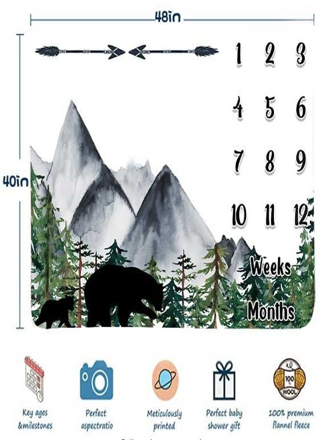 FHZON Black Bear Baby Monthly Milestone Blanket Unisex, Mountains Forest Arrow Month and Age Blanket, 48x40in Soft Flannel, White Monthly Newborn Gift Baby Photo Blanket BTLSFH79 - Image 4