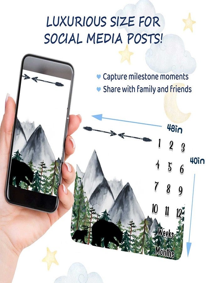 FHZON Black Bear Baby Monthly Milestone Blanket Unisex, Mountains Forest Arrow Month and Age Blanket, 48x40in Soft Flannel, White Monthly Newborn Gift Baby Photo Blanket BTLSFH79 - Image 3