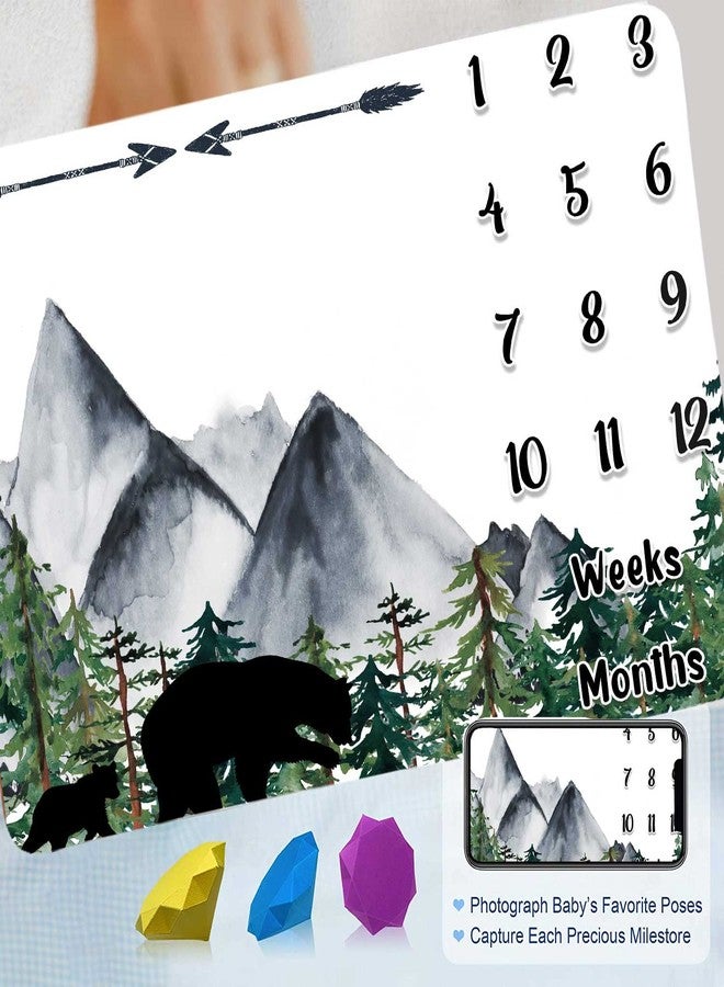 FHZON Black Bear Baby Monthly Milestone Blanket Unisex, Mountains Forest Arrow Month and Age Blanket, 48x40in Soft Flannel, White Monthly Newborn Gift Baby Photo Blanket BTLSFH79 - Image 2