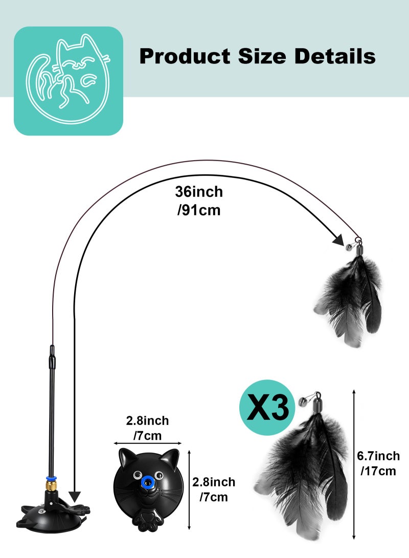 URbazaar Cat Feather Toys,Cat Wand Toy with Powerful Suction Cup,Interactive Cat Toy Detachable Feather Replacements with Bell for Indoor Cats （2 Extra Feathers） - Image 2