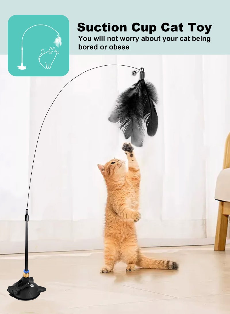 URbazaar Cat Feather Toys,Cat Wand Toy with Powerful Suction Cup,Interactive Cat Toy Detachable Feather Replacements with Bell for Indoor Cats （2 Extra Feathers） - Image 5