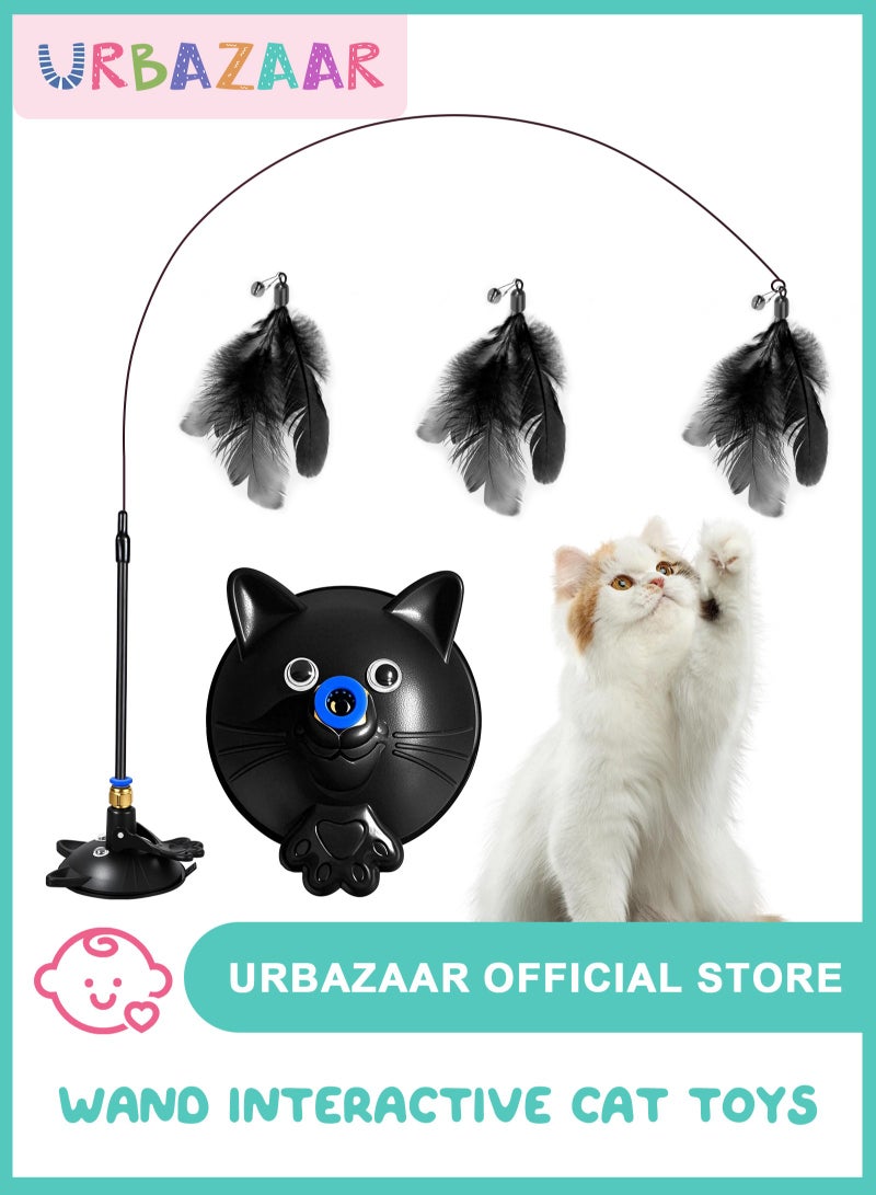 URbazaar Cat Feather Toys,Cat Wand Toy with Powerful Suction Cup,Interactive Cat Toy Detachable Feather Replacements with Bell for Indoor Cats （2 Extra Feathers） - Image 1