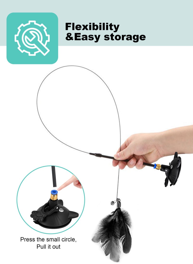 URbazaar Cat Feather Toys,Cat Wand Toy with Powerful Suction Cup,Interactive Cat Toy Detachable Feather Replacements with Bell for Indoor Cats （2 Extra Feathers） - Image 3