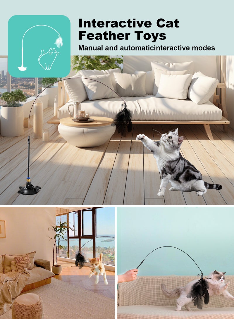 URbazaar Cat Feather Toys,Cat Wand Toy with Powerful Suction Cup,Interactive Cat Toy Detachable Feather Replacements with Bell for Indoor Cats （2 Extra Feathers） - Image 4