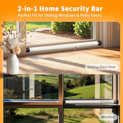 Feblomst Sliding Door Security Bar 18"-51", Adjustable Sliding Door Lock Security Bar, Window Security Bars Inside for Sliding Glass Door Home Apartment Safety, Burglar Proof - White - Image 4