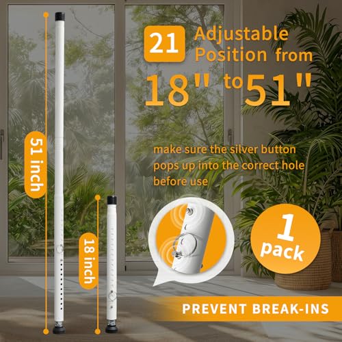 Feblomst Sliding Door Security Bar 18"-51", Adjustable Sliding Door Lock Security Bar, Window Security Bars Inside for Sliding Glass Door Home Apartment Safety, Burglar Proof - White - Image 5