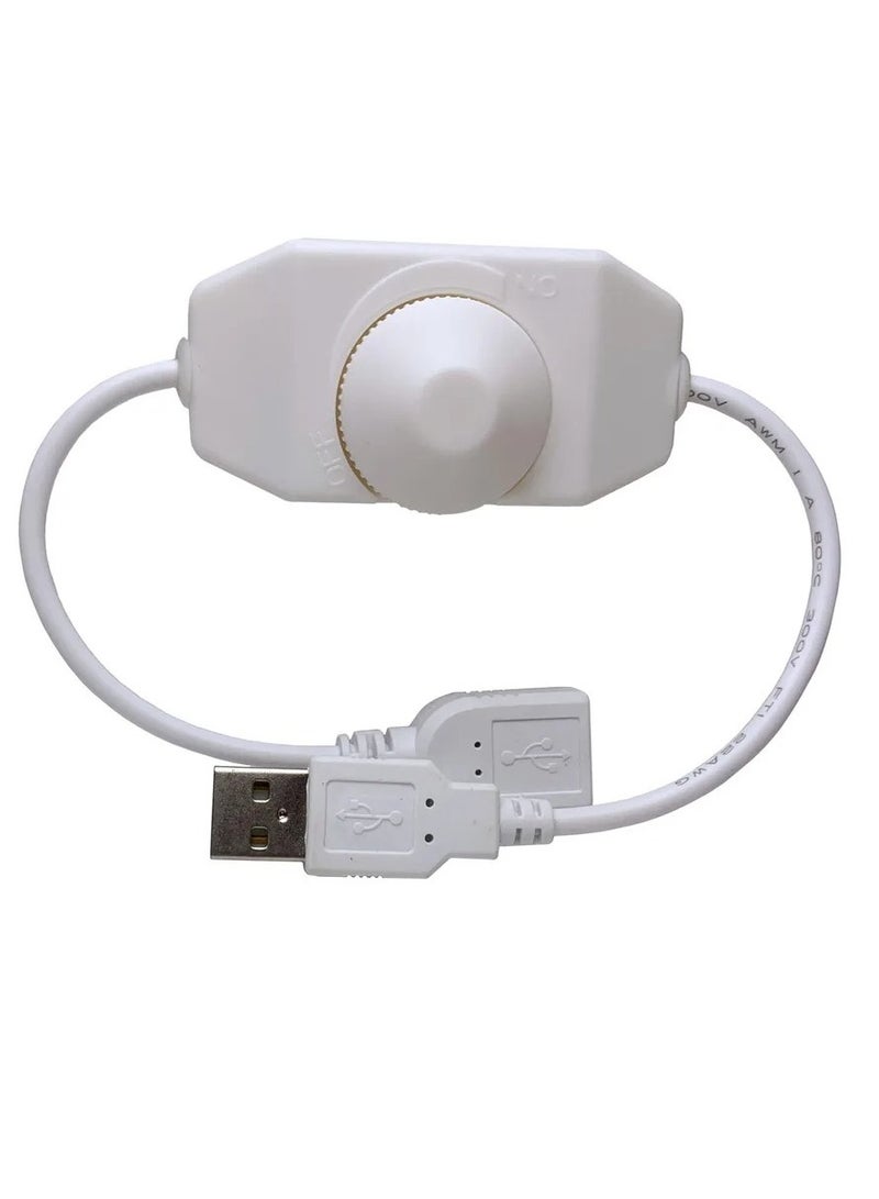 مفتاح تعتيم ضوء شريط LED، موصل تحكم التبديل لضبط السطوع، سلك تمديد USB أنثى إلى ذكر مع وحدة تحكم مفتاح دوار لأضواء شرائط LED، (مقبض USB أبيض) - Image 1