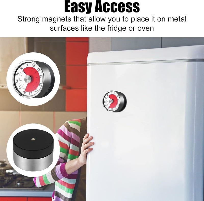 REMICH Kitchen Timer 60Minute Visual Countdown Timer with Loud Alarm Visual Timer for Kids Stainless Steel Mechanical Countdown Timers with Magnetic Backing for CookingTeachingMeetingWorking - Image 5