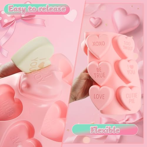 Vidotim Conversation Heart Molds,9-Cavity Hearts Chocolate Silicone Molds with Love Words,2 Pack Non-Stick Heart Shaped Chocolate Molds,Heart Shaped Mold (2.77"(2Pcs)) - Image 4